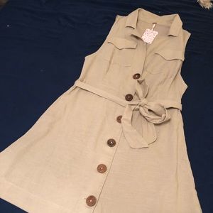 Free people beige button down dress